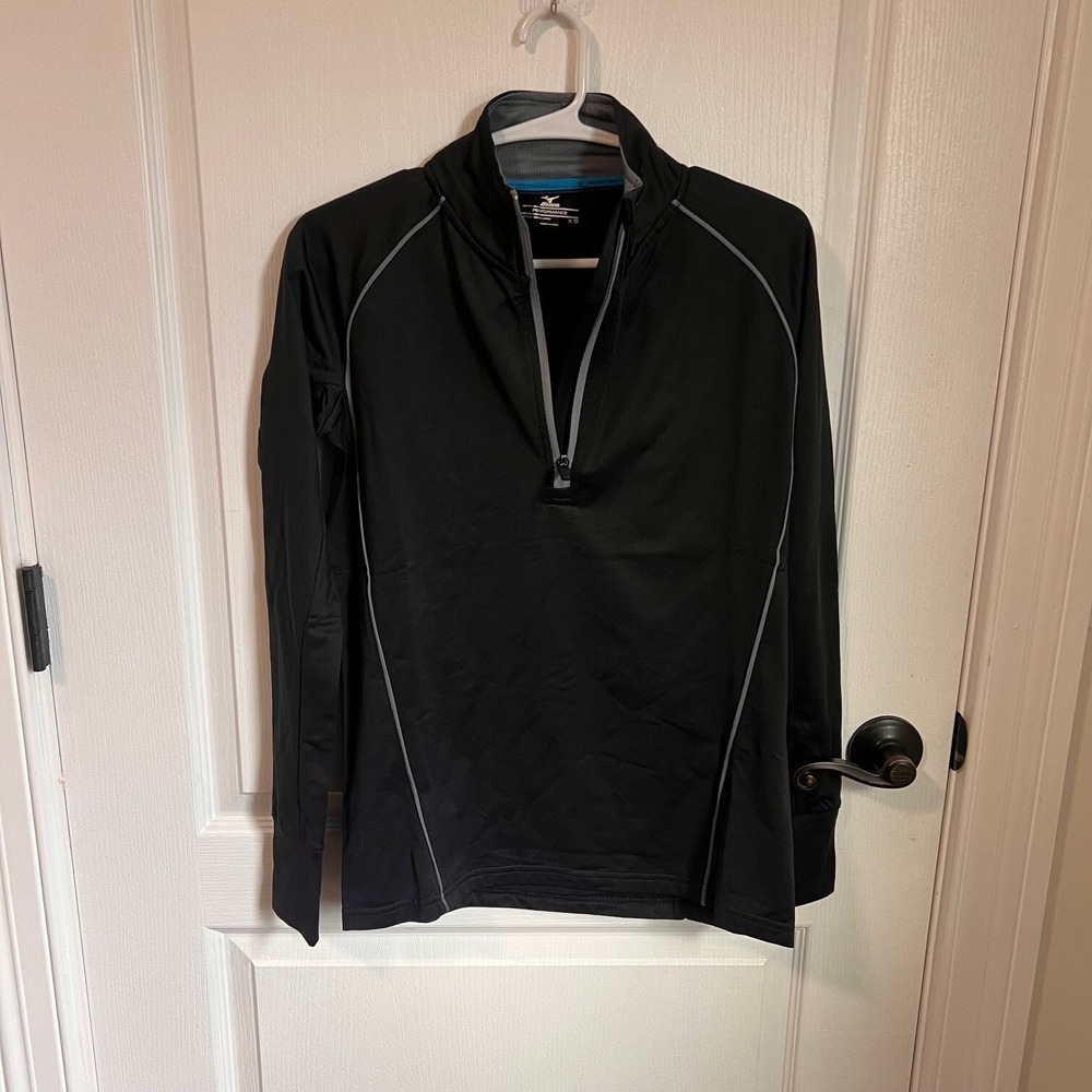 Mizuno Womens Long Sleeve High Neck Quarter Zip Active Top Size XS Black NWT